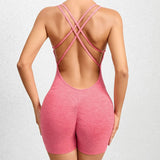 Backless Scrunch Sporty Tight Jumpsuit Raises Butt Playsuit Women Romper Summer Gym Fitness Short Overalls One Pieces