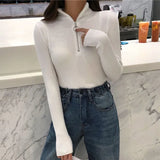 Knitted Women Zipper High Neck Sweater Pullovers Turtleneck Autumn Winter Basic Women Sweaters Slim Fit Black Pull