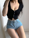 T Shirt For Ladies 2024 Crop Top Short Sleeve Black Top Women Clothing New Summer Tees Female Fashion Korean Femme Y2K