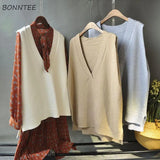 Women Solid Student V-neck Knitted All-match Korean Harajuku Kpop Simple Chic Daily Streetwear Fashion Vintage Womens