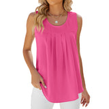 Zingj 2024 Summer New Round Collar Sleeveless Solid Color Casual Chiffon T-Shirt Vest-Outfit