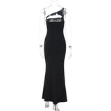 Black One Shoulder Slit Design Maxi Dress- Outfit