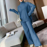 Sweater Set Women Tracksuit Spring Autumn Knitted Suits 2 Piece Set Warm Turtleneck Sweater Pullovers Wide Legs
