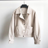 Autumn Faux Leather Jacket Women Pu Motorcycle Short Biker Coat Single Breasted Big Pocket Faux Soft Leather