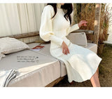 Korea Knitted Dress Women Autumn Winter New Fashion Vintage Turtleneck Lantern Sleeve Sweater Dresses Mermaid