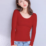 2022 Brand New Cotton Women's T-shirt Long-sleeved Solid Color Women T-shirts Leisure Woman T shirt for Female Tops