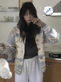 Pastel Printed Collar Knitted Buttoned Cardigan- Outfit