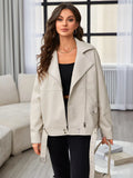 Autumn Dress Wash PU Leather Lapel Loose Large Version Leather Coat Female