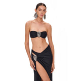 Sexy Breast-Wear Bikini Three-Piece Solid Color Sexy Split Swimsuit Woman 2025 New