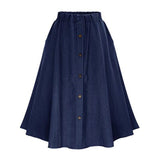 2020 Preppy Style Women Denim Mid-Calf Skirts High Waist Plus Size Faldas Larga Women Button Jean School Skirt