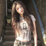 Fashion Chic Letter Tshirts Femme Summer All Match Y2k Aesthetic Crop Top Streetwear Casual Grunge Tee Shirts