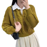 Zingj Department Fake Two Twist Sweater Sweater Female Autumn New Design Sense Cover Loose Show Thin Outside Wear Jacket-Outfit