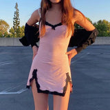 Pink Lace Slip Mini Dress-Outfit