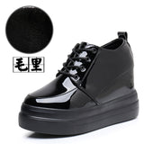 Height Patent Leather Small Leather Shoes Heel Waterproof Table Single Shoes Spring Autumn Pine Women's Shoes With Deep Mouth Plus Velvet Naked