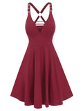 2022 New Buckle Strap Sleeveless O-Ring Flare Dress A Line Party Dress Graduation Dress Women