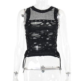 Summer New Sexy Micro-Transparent Hot Girl Blouse Dark Style Personality Trend Hole Fabric Vest