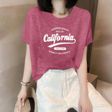Shoulder Short-Sleeved T-Shirt Lady Loose Summer New Bamboo Festival Cotton Age-Red-Down Shirt Fashion Casual