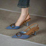 Version Of The Elegant Sharp Tip Fine Heel Single Shoes Spring And Autumn New Beautiful Temperament Denim Cloth High-Heeled