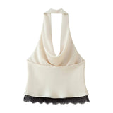 Women's Dress 2025 New Lace Lace Ribbon Hanging Neck Collar Top Mid-Body Dress