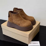 The Simple Non-Slip Cotton Boots Women 2025 Elegant Temperament Simple Solid Color Round Head Snow Boots High