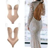 Shapewear Deep V-Neck Body Shaper Backless U Plunge Thong Shapers Waist Trainer Women Clear Strap Padded Push Up