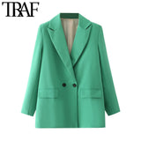 Women Chic Office Lady Double Breasted Blazer Vintage Coat Fashion Notched Collar Long Sleeve Ladies Outerwear Stylish