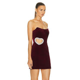 Women's Love Hot Diamond Decoration Sexy Hollow Breast Skirt Short Dress Dress Dress Dress Dress