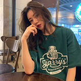 Summer Korean Version Of The Bf Style Loose All-match Printing Student Short-sleeved T-shirt Women's Casual Hong Kong