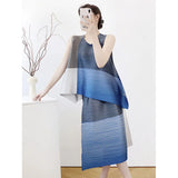 Wear Three Houses Folded 2025 Sleeveless Splicing Ribbon Loose Top High Waist Folded Skirt