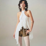Summer Fashion New Women's Personality Hottie Street Pat Rounded Sleeveless Tie With Irregular Design Vest
