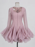 French High-End Single-Dear Fairy Dress 2025 New Square Lotus Side Horn Sleeve Temperament Dress Female
