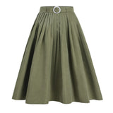 Swing Women's Skirt With Belt Elegant High Waist Pleated Party Long Skirts Casual A-line Skater Faldas De Mujer