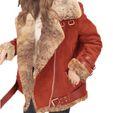 Suede Leather Jackets Female Faux Shearling Sheepskin Coats Autumn Winter Lambs Wool Short Motorcycle Coats