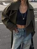 Sleeve Casual Wool Cropped Coat Women Fashion V-neck Short Warm Cardigan Jacket 2023 Autumn Female High Street