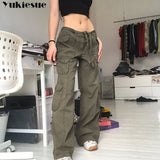 gray overalls wide leg cargo women pants women's trousers sexy low waist loose casual trousers vintage