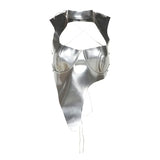 Leather Women Tank Top Solid Silver Mock Neck Tank Top Irregular Hollow Out Crop Top 2022 Summer Sexy Night Club Party