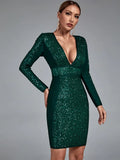 Green Bandage Dress Women Long Sleeve Bodycon Dress Evening Party Elegant Sexy Midi Club Outfits 2022 Autumn