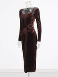 Sexy Velvet Two New Spring 2025 New Fashion Slings To Collect The Waist Thin Knot Long-Sleeved Dress