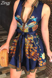 Women Printed Long Sleeve Dress Casual Bandage Mini A-line Dresses Sexy Party Summer Feminias Vestidos Women