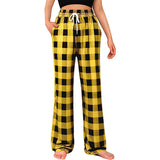 Straight Casual Comfortable Drawstring Stretch Plaid