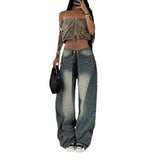 Zingj Wash Water Waist Pleated Foundation Casual Jeans Street New Loose Show Thin All Go With Wide Leg