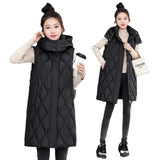 Autumn And Winter Large Size Plus Thick Cotton Clothing Korean Version Of The Long Knee Vest Girls Sleeveless Cotton Vest Coat-Outfit