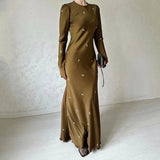 Zingj Zingj Fall 2023 New Round Collar Floral Long Sleeve Belt Shows Thin Hip Dress 211-0-Outfit