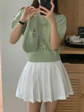 Style Three-Dimensional Bow-Tie Short-Sleeved Sweater Women's 2024 Spring New Sweet Jacket Short-Style Knitted