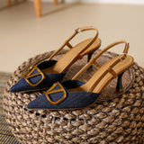 Design Temperament Blue Single Shoes Spring And Autumn New Pointed High Heel Fine Heel High Heel