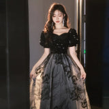 Glid Evening Dress Light Luxury Small Chinese Feng Shui Ink Painting Annual Dress Birthday Host Performance Dress