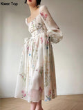Elegant Floral Party Dress Romantic One Piece Fairy Beach Dresses Woman Lantern Sleeve Evening Prom Vestidos 2024