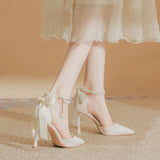 Shoes Wedding Shoes Sweet High Heels Princess Shoes Female Pointed Fine Heel Single Shoes With Skirt French Small