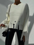 Tassel Knit Women Sweater Ripped Hole Hem Autumn Winter Loose Casual Female Pullover Fashion Long Sleeve Lady