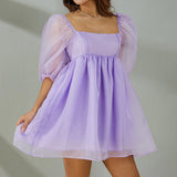 Puff Sleeve Tulle Mini Dress-Outfit